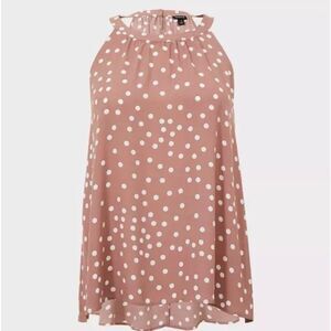 Torrid Georgette High Neck Tank Top in “Pretty Woman” Brown/Mauve Polka Dot M